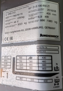 Вертикальный комплектовщик заказов Jungheinrich EKS 312 Z+F120 850 ZT (2018\7), s/n FN578174